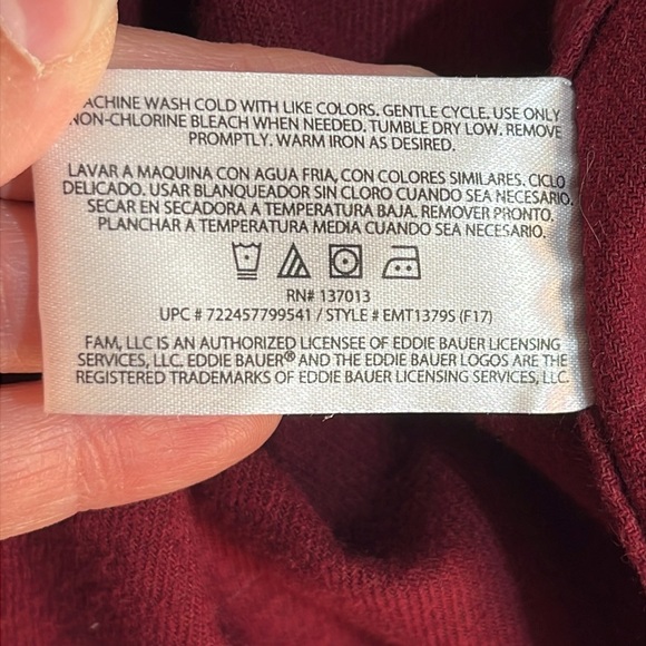 Eddie Bauer Cotton Flannel Men's Shirt Size L Maroon Red Long Sleeve Button Up - Picture 13 of 14